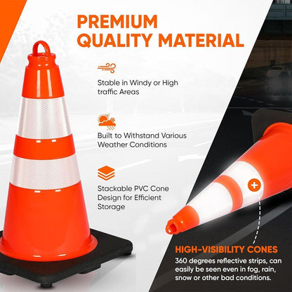 18" Safety Traffic Cones 6-Pack High Visibility PVC Orange