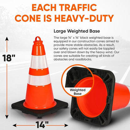 18" Safety Traffic Cones 6-Pack High Visibility PVC Orange