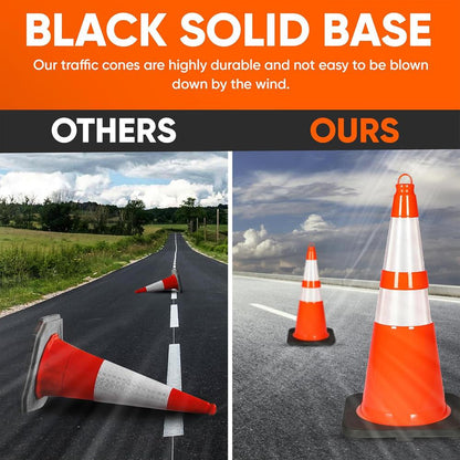 28" Traffic Cones 4-Pack, High Visibility, Reflective PVC, Orange