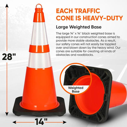28" Traffic Cones 8-Pack, High Visibility, Reflective PVC, Orange
