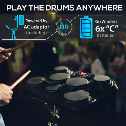 Electronic Drum Kit, Portable Design, 7 Touch Pads, USB & MIDI Outputs
