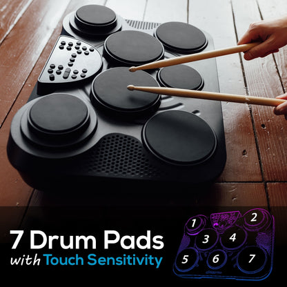 Electronic Drum Kit, Portable Design, 7 Touch Pads, USB & MIDI Outputs