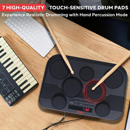 Electronic Drum Kit, Portable Design, 7 Touch Pads, USB & MIDI Outputs
