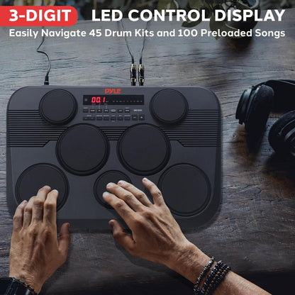 Electronic Drum Kit, Portable Design, 7 Touch Pads, USB & MIDI Outputs