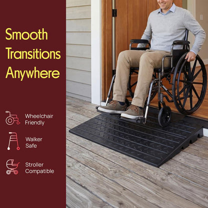 Pyle 3.0" Rise Rubber Threshold Ramp – Heavy-Duty, Easy To Install, Non-Slip Doorway Ramp For Wheelchairs, Scooters, And Strollers  (Black)