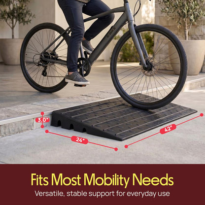 Pyle 3.0" Rise Rubber Threshold Ramp – Heavy-Duty, Easy To Install, Non-Slip Doorway Ramp For Wheelchairs, Scooters, And Strollers  (Black)