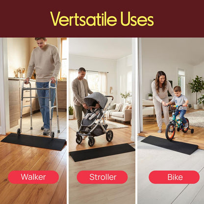 Pyle 1.2" Rise Rubber Threshold Ramp – Heavy-Duty, Non-Slip Doorway Ramp For Wheelchairs, Scooters, Strollers & Bathrooms, Easy To Install, Adjustable And Cuttable (Black)