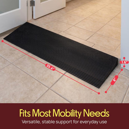 Pyle 1.6" Rise Rubber Threshold Ramp – Heavy-Duty, Non-Slip Doorway Ramp For Wheelchairs, Scooters, Strollers & Bathrooms, Easy To Install, Adjustable And Cuttable (Black)