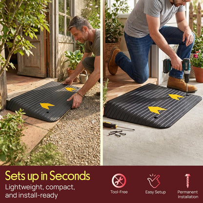 Pyle 3.0" Rise Rubber Threshold Ramp – Heavy-Duty, Easy To Install, Non-Slip Doorway Ramp For Wheelchairs, Scooters, And Strollers  (Black)