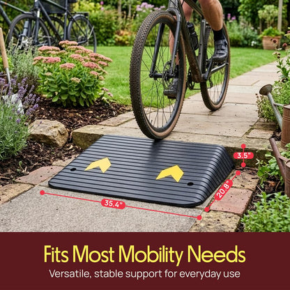 Pyle 3.5" Rise Rubber Threshold Ramp – Heavy-Duty, Easy To Install, Non-Slip Doorway Ramp For Wheelchairs, Scooters, And Strollers  (Black)