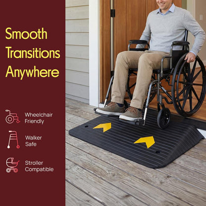 Pyle 4.0" Rise Rubber Threshold Ramp – Heavy-Duty, Easy To Install, Non-Slip Doorway Ramp For Wheelchairs, Scooters, And Strollers (Black)