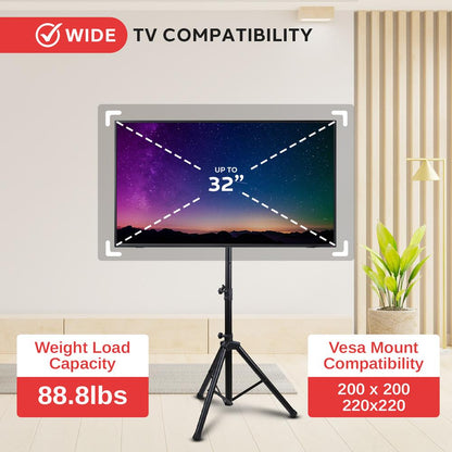 Portable TV Tripod Stand, Adjustable Height, Steel Alloy, 32" Max