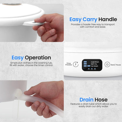 Mini Portable Washing Machine, Energy-Saving Foldable Design, White