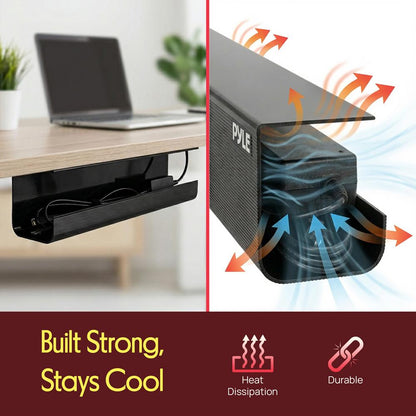 Pyle 2-Pack 17" No-Screw Under Desk Cable Management Tray – Easy To Install, Durable, And Perfect For Organizing Cables, Ideal For Home Offices And Workstations (Black)