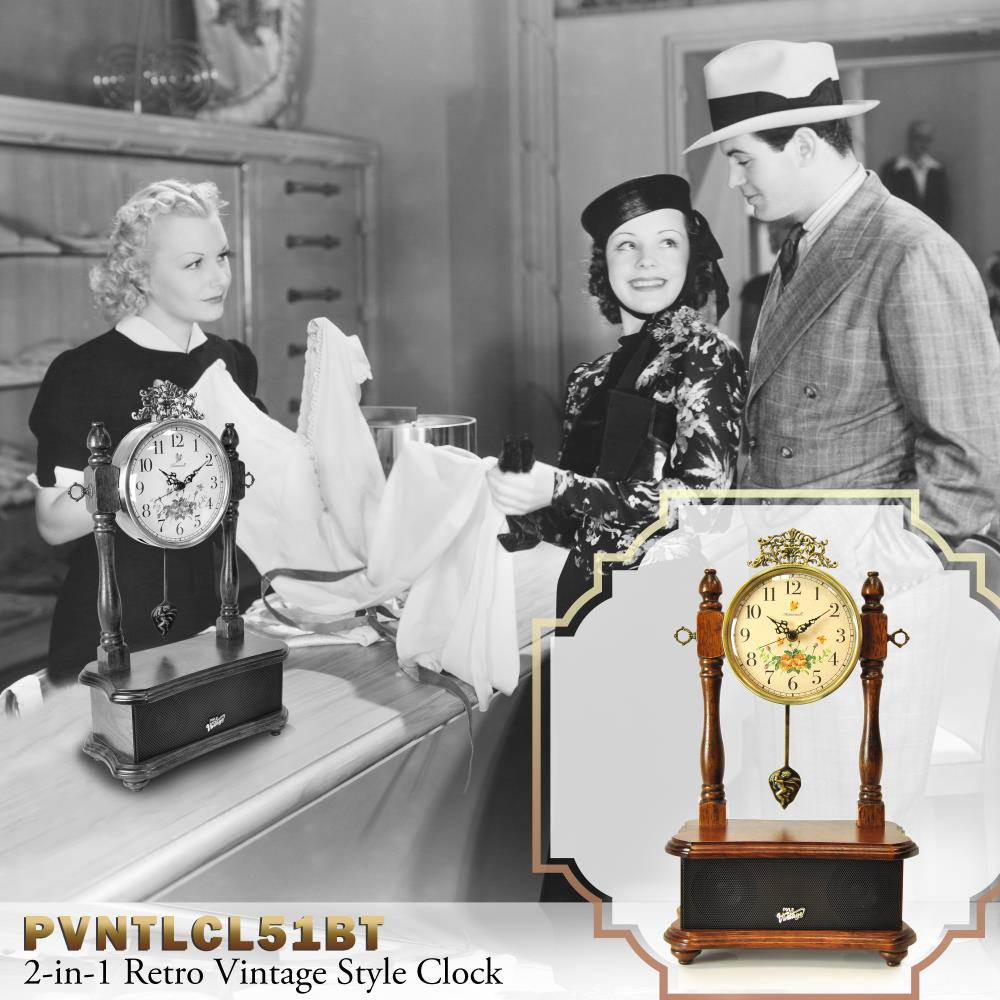 product image number 6 for Pyle Vintage Style Bluetooth Clock Speaker