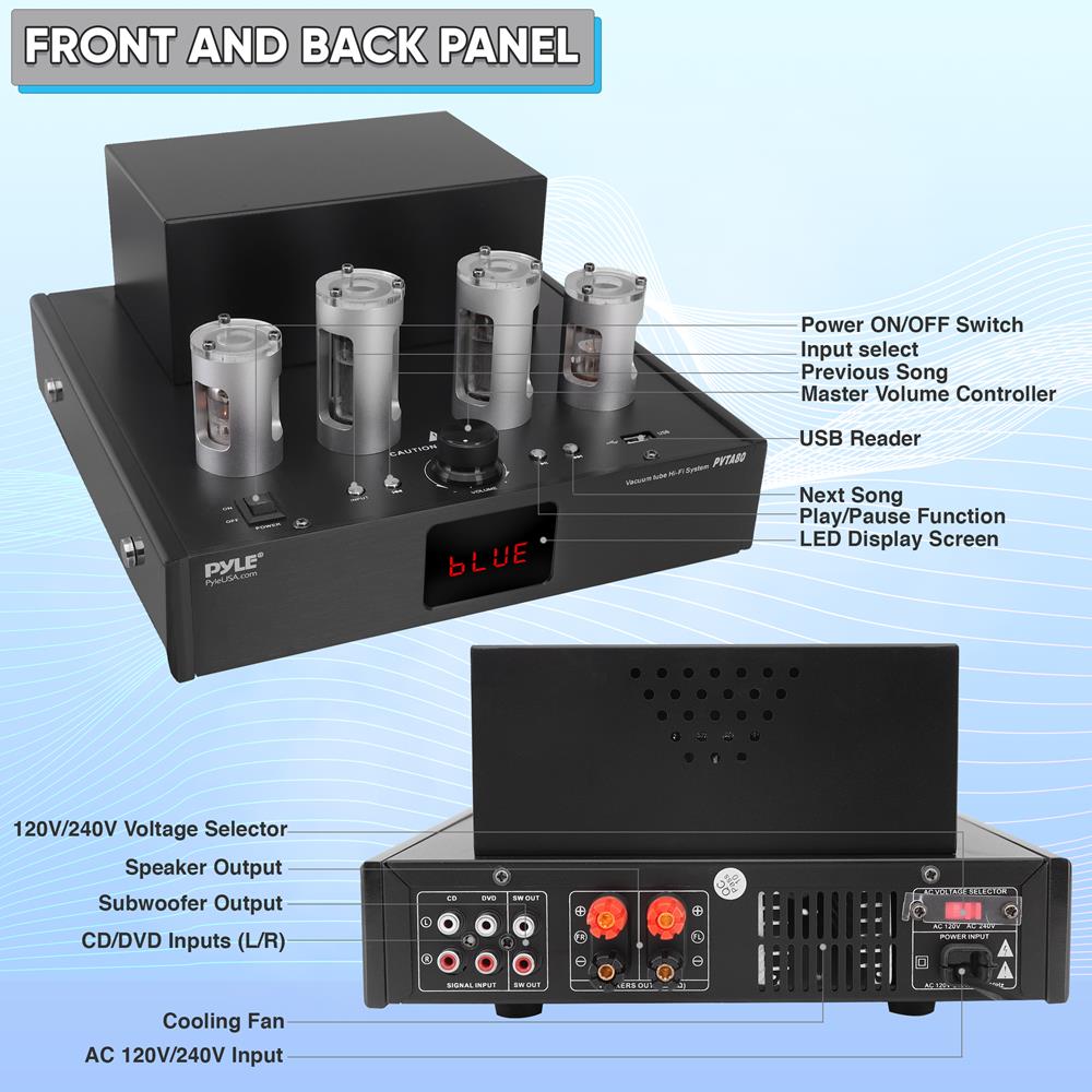 product image number 2 for Pyle Wireless Bt Tube Amplifier Stereo Receiv