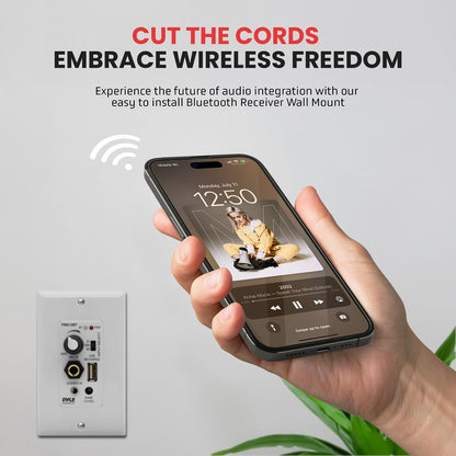 Wireless In-Wall Audio Receiver 100W Amp USB/Aux Inputs White