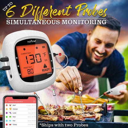 Bluetooth Meat Thermometer, 6 Probes, 400 Ft Range, LCD Display