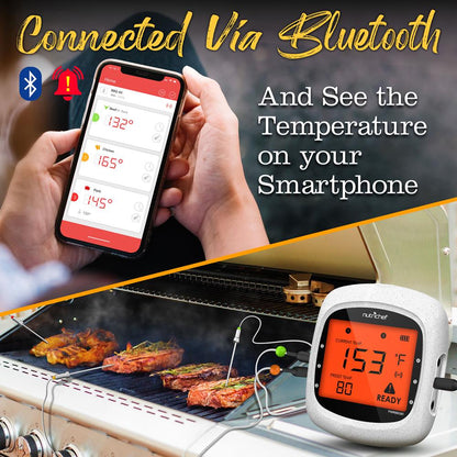 Bluetooth Meat Thermometer, 6 Probes, 400 Ft Range, LCD Display