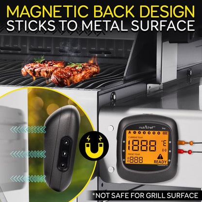 Bluetooth BBQ Thermometer, Accurate Temp Probes, LCD Display, Stainless Steel