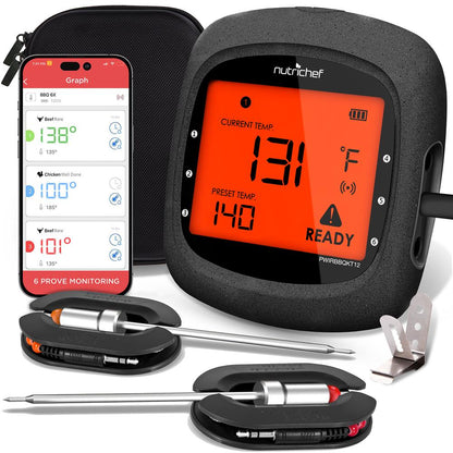 Bluetooth BBQ Thermometer, Accurate Temp Probes, LCD Display, Stainless Steel