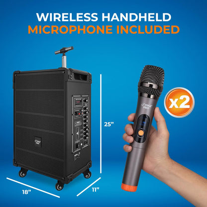 12" Portable Bluetooth Speaker System, Rechargeable, 800W, FM Radio