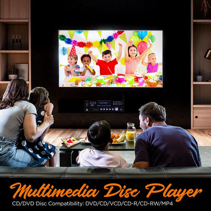 4-Channel Karaoke Amplifier, Bluetooth, CD/DVD Player, Dual Wireless Mics