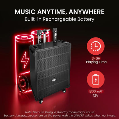 8" Portable Bluetooth Speaker - 350W Power, Rechargeable Battery, FM Radio