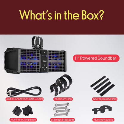 11” Powered Atv/Utv Soundbar System – Built-In Class D Stereo Power Amplifier With Wireless Bt Streaming And Led Lights