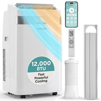 Serenelife Portable Air Conditioner And Heater With Wi-Fi Function - 12,000 Btu Cooling (Ashrae), Compact Unit With Dehumidifier & Fan Modes, Includes Window Mount Kit (White)