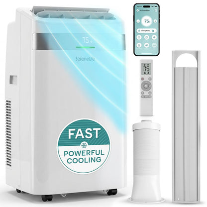 Serenelife Portable Air Conditioner With Wi-Fi Function - 12,000 Btu Cooling (Ashrae), Compact Unit With Dehumidifier & Fan Modes, Includes Window Mount Kit (White)