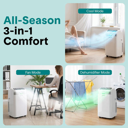 Serenelife Portable Air Conditioner With Wi-Fi Function - 12,000 Btu Cooling (Ashrae), Compact Unit With Dehumidifier & Fan Modes, Includes Window Mount Kit (White)