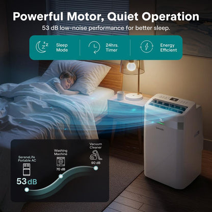 Serenelife Portable Air Conditioner With Wi-Fi Function - 12,000 Btu Cooling (Ashrae), Compact Unit With Dehumidifier & Fan Modes, Includes Window Mount Kit (White)