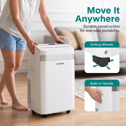 Serenelife Portable Air Conditioner And Heater With Wi-Fi Function - 9500 Btu Cooling (Ashrae), Compact Unit With Dehumidifier & Fan Modes, Includes Window Mount Kit (White)