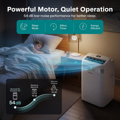 Serenelife Portable Air Conditioner And Heater With Wi-Fi Function - 9500 Btu Cooling (Ashrae), Compact Unit With Dehumidifier & Fan Modes, Includes Window Mount Kit (White)