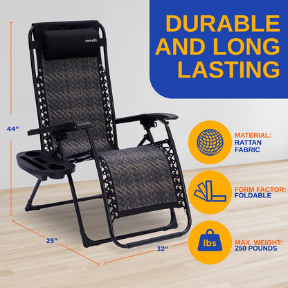Zero Gravity Chair Set, Ultimate Comfort, Rattan Wicker, Brown