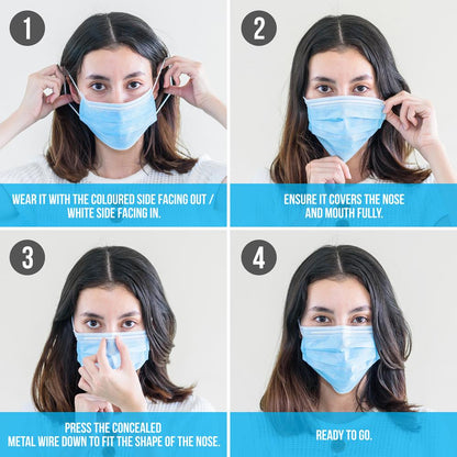 1000pcs 3-Ply Disposable Face Masks, Breathable Non-Woven, Blue