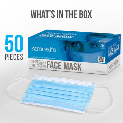 Children's Face Masks 50 Pack, Breathable 3-Ply, Non-Woven, Blue