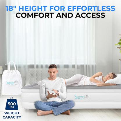 Full Air Mattress, Strong Support, Built-In Pump, 18" Raised Design