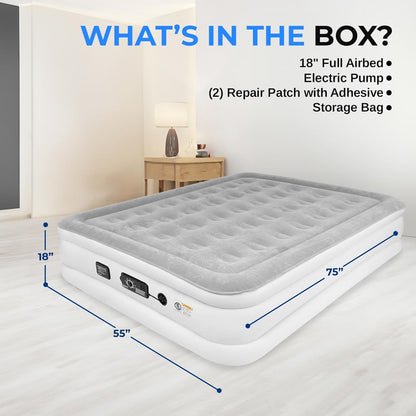 Full Air Mattress, Strong Support, Built-In Pump, 18" Raised Design
