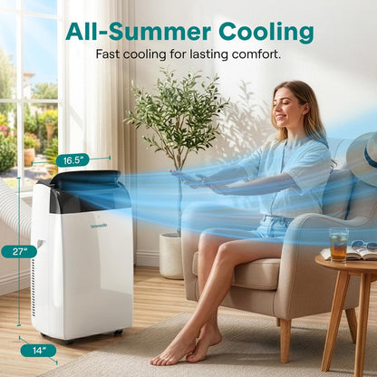 Serenelife Portable Air Conditioner With Built-In Dehumidifier & Fan Modes – 14,000 Btu Cooling Capacity (Ashrae) Compact Home Cooling Unit, Includes Window Installation Kit (Gray)