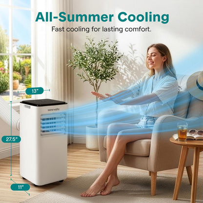 Single Duct Portable Air Conditioner And Heater - 8000 Btu Cooling Capacity (Ashrae) Compact Home A/C Cooling And Heating Unit With Built-In Dehumidifier & Fan Modes, Includes Window Mount Kit (White And Black)