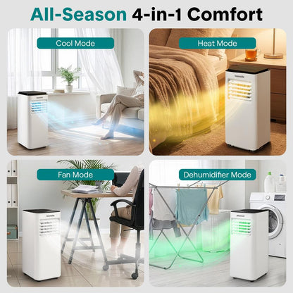 Single Duct Portable Air Conditioner And Heater - 8000 Btu Cooling Capacity (Ashrae) Compact Home A/C Cooling And Heating Unit With Built-In Dehumidifier & Fan Modes, Includes Window Mount Kit (White And Black)