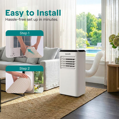 Single Duct Portable Air Conditioner And Heater - 8000 Btu Cooling Capacity (Ashrae) Compact Home A/C Cooling And Heating Unit With Built-In Dehumidifier & Fan Modes, Includes Window Mount Kit (White And Black)