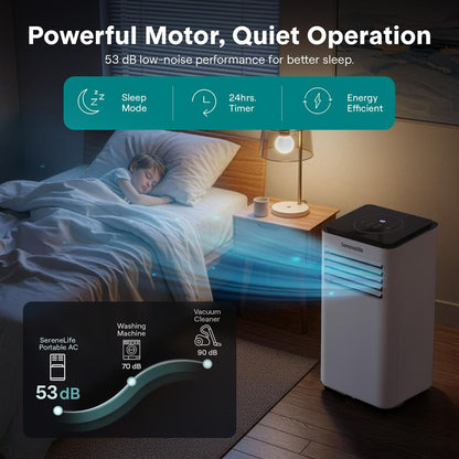 Single Duct Portable Air Conditioner And Heater - 8000 Btu Cooling Capacity (Ashrae) Compact Home A/C Cooling And Heating Unit With Built-In Dehumidifier & Fan Modes, Includes Window Mount Kit (White And Black)