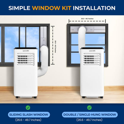 Single Duct Portable Air Conditioner And Heater - 8000 Btu Cooling Capacity (Ashrae) Compact Home A/C Cooling And Heating Unit With Built-In Dehumidifier & Fan Modes, Includes Window Mount Kit (White And Black)