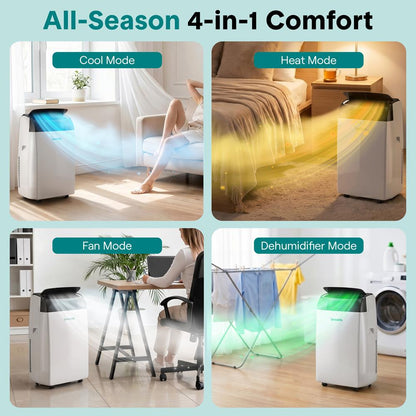 Serenelife Portable Air Conditioner With Wifi – 14,000 Btu Compact Home A/C Cooling Unit With Built-In Dehumidifier & Fan Modes, Includes Window Mount Kit (White)