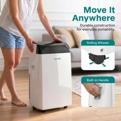Serenelife Portable Air Conditioner With Wifi – 14,000 Btu Compact Home A/C Cooling Unit With Built-In Dehumidifier & Fan Modes, Includes Window Mount Kit (White)