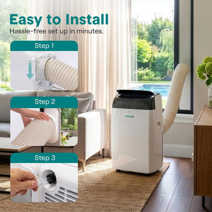 Serenelife Portable Air Conditioner With Wifi – 14,000 Btu Compact Home A/C Cooling Unit With Built-In Dehumidifier & Fan Modes, Includes Window Mount Kit (White)
