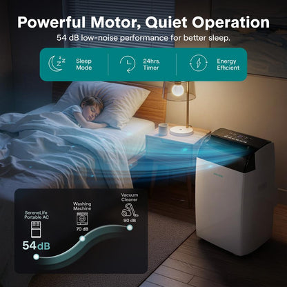 Serenelife Portable Air Conditioner With Wifi – 14,000 Btu Compact Home A/C Cooling Unit With Built-In Dehumidifier & Fan Modes, Includes Window Mount Kit (White)